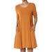 TheMogan Women's PLUS Basic 3/4 Sleeve Swing Flared Tunic Dress Pocket Long Top