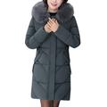 Lyinloo Women Plus Size Middle-Aged Fur Collar Hooded Long Thick Jacket Coat Outwear