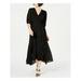 CALVIN KLEIN Womens Black Short Sleeve V Neck Tea-Length Wrap Dress Dress Size 16