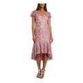 R&M RICHARDS Womens Pink Lace Short Sleeve V Neck Midi Hi-Lo Evening Dress Size 16