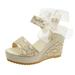 Tuscom Fashion Women Solid Summer Ladies Bandage Sandals Slope Heel Casual Beach Shoes