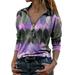 Women Shirts Geometric Print Pullover Long Sleeve Zipper Neck Blouse Casual T-Shirt Tunic Tops Tee Shirts