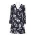 Adrianna Papell V-Neck long Sleeve A-Line Zipper Back Floral Print Twill Dress-BLACK MULTI