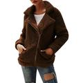 DYMADE Women's Lapel Fleece Fuzzy Faux Shearling Zipper Coats Warm Sherpa Motorcycle Jackets