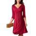 Avamo Women Deep V Neck Wrap Dress 3/4 Sleeve Plain Bridesmaid Evening Party Ball Gown Swing Midi Dress Boho Beach Sundress