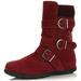 DailyShoes Women's Winter Snow Boots with Buckles Durable Traction Warm Cozy Ankle Mid Calf Slouch Perfect for Fall and Snow Seasons, Wine SV, 7.5