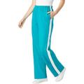 Woman Within Women's Plus Size Side Stripe Cotton French Terry Straight-Leg Pant - 26/28, Waterfall White Blue