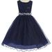 Little Girls Lace Sequin Top Rhinestone Belt Flowers Girls Dresses Navy 6 (J36K70)