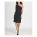 DKNY Womens Black Slitted Solid Asymmetrical Neckline Above The Knee Body Con Evening Dress Size 14