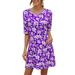 UKAP Half Sleeve Mini Dress For Women Bohemian Printed Crew Neck Casual Pocket Sundress Summer Party Club Slim Dress