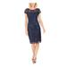 CONNECTED APPAREL Womens Navy Embroidered Sequined Zippered Short Sleeve Jewel Neck Knee Length Sheath Evening Dress Size 6P