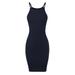 A2Y Women's Ribbed Knit High Square Halter Neck Cami Mini Bodycon Dress Navy L