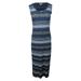 Max Studio Women's Blue Engineered Striped Sleeveless Maxi Jersey Dress