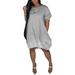 Sexy Dance Women Gradient Color Casual T-Shirt Dresses Loose Short Sleeve Midi Dress Sundress Casual Elastic Hem Dress