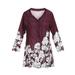 Gueuusu Women Spring Tops, Long Sleeve Floral Printed V-Neck Long Loose T-Shirt