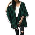 Celmia Women Plaid Print Tassel Casual Retro Cloak Capes Jackets