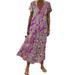 UKAP Ladies Summer Beach Floral Kaftan Maxi Dresses Floral Print Sundress Short Sleeve Kaftan Paisley Long Dresses Size S-2XL