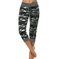 Women Oversized Camo Running Fitness Leggings Pants Skinny Crop Leg Pants Tummy Control Pockets Jegging Capris for Ladies Active Workout Trousers