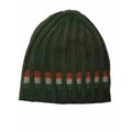 Men's Olive Green with Accent stripe Winter Reversible Beanie Stocking Cap Hat