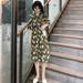 Women Fashion Small Fresh Casual Short Slevee Slim Fit Vacation Beach Dress A-Line Dress O-Neck Ladies Flowers Dress