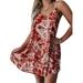 Women Plus Size Summer Beach Cover Ups Loose Vintage Boho Sundress Ladies Sleeveless V Neck T Shirts Dress Mini Dress Holiday Red 2XL