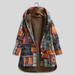 Tomshoo Women Vintage Loose Hooded Coat Floral Printed Fleeces Lining Buttoned Plus Size Winter Warm Parka Casual Long Coat Outwear