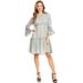 Women's Casual Semi Sheer Bohemian Crochet Lace Bell Sleeve Flowy Mini Dress