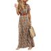 Bebiullo Womens Floral Vintage Boho Long Dress Print V-Neck Short Sleeve Elegant Dress Bohemian Vestidos Plus Size Dresses