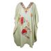 Mogul Women Embroidery Mid Length Caftan Dress V-Neck Kimono Sleeves Resort Wear Cover Up off-White Tunic Kaftan Dresses 2XL