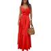 Summer Women Button Dress Solid Color V Neck Long Maxi Dress Sleeveless Elegant Party Cocktail Dresses