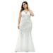 Ever-Pretty Women's Double V-Neck Sleeveless Mermaid Dress Plus Size Evening Prom Dress 78862 White US14