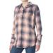 FREE PEOPLE Womens Blue Plaid Red Raw Hem Long Sleeve Top Size: XS