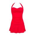 Mid-Ten Women Ladies Swimdress With Briefs Bottoms One Piece Swimwear Backless Swimsuit Ruched Halterneck Beachwear Tankini Sets Swimming Costumes Bathing Suit Push Up Bra Tummy Control