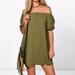 Women Mini Dress Solid Off Shoulder Backless Short Sleeves Casual Loose Party Dress Black/Pink/Army Green