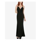 FAME AND PARTNERS Womens Black Lace Crisscross Back Spaghetti Strap V Neck Maxi Sheath Evening Dress Size 10