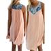 Plus Size Women Sleeveless Dress Pink Floral Print Mini Dress Casual Beach Patchwork A Line Dress Sundress