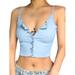 Aunavey Women's Casual Ruffled Front Buttons Crop Top Sleeveless Ribbed Knit Cami T-shirt