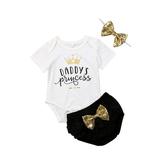 Owl's-Yard Newborn Baby Girl Print White Romper+Black Lace Short Skirt with Bowknot+Headband Short Outfits CQhh