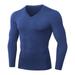 Men's Gym Fitness Compression Sport Tshirt Clothes Running V Neck Long Sleeve Tee Sports Wear Exercise Workout Tights