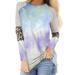 Women Plus Size Loose Round Neck Leopard Print Tie-Dye Long Sleeve Tops Blouse