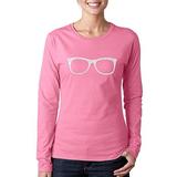 Women's Long Sleeve T-shirt - Glasses - From Sheik to Geek Word Art - Pink - Medium