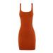 A2Y Women's Ribbed Scoop Neck Sleeeveless Mini Bodycon Dress Bright Rust S