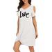 Women's V-neck Short Sleeve LOVE Print Cold Shoulder Midi Dress Summer Loose Casual Sundress