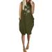 Avamo Plus Size Women Sleeveless Dress with Pockets Boho Dandelion Floral Print Dress Casual Loose Shift Midi Dresses Sundress