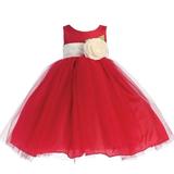 Little Girls Red Ivory Sash Poly Silk Tulle Flower Girl Dress 5