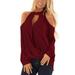 Avamo Womens Off The Shoulder Top Sexy V Neck Button T-shirt Ladies Loose Plus Size Long Sleeve Tops Blouse S-6XL