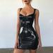 Tomshoo Women Bodycon PU Leather Mini Dress Spaghetti Strap Solid Color Sleeveless High Waist Party Night Dress