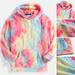 Young Mens Winter Tie-Dyed Hoodie Pullover Long Sleeve Colorful Fleece Plush Hoodies