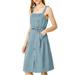 Allegra K Junior's Sleeveless Square Neck Button Pockets A-Line Dress