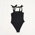 Women Strappy One-piece Swimsuit Printed Sexy Suspender Swimwear Bow Straps Triangle Jumpsuits for Women Black M